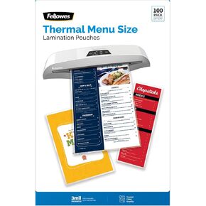 Fellowes® Thermal Laminating Pouches, Menu Size, 3 Mil, 11-1/2" x 17-1/2", Ultra-Clear, Pack Of 100 Pouches