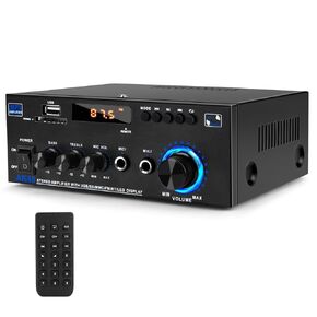 Bluetooth Amplifier 2.0 Channel Speaker Amplifier Car Amp HiFi for Speakers FM Radio, Karaoke, w/USB/2 MIC/SD/MMC/FM Inputs & Remote Control, for Home/Car Speaker