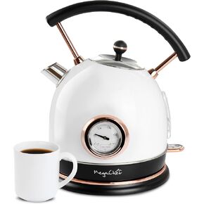 غلاية شاي كهربائية ميجاشيف سعة 1.8 لتر نصف دائرة مع منظم حرارة باللون الأبيض in Kuwait