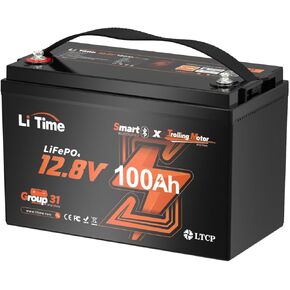 LiTime 2 Pack 12V 100Ah Trolling Motors Lithium Battery, Group 31 Bluetooth LiFePO4 Battery | Low-Temp Protection | 100A BMS | Bluetooth 5.0 | Perfect for Marine, Boat, RV, Home Energy Storage