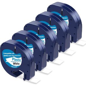 5 X Plastic White Tape Replacement for Dymo Letratag Refills, Compatible with Dymo Label Maker Refills 1/2 x 13 for Letra Tag for LT100T LT100H QX50