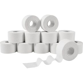 Athletic Tape 1.5in x 33ft (12 Pack Bulk) - No Residue Easy Tear White Sports Tape for Ankle & Wrist Support | Strong Zinc Oxide Tape for Athletes, Gymnastics, Training, First Aid Use