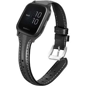 Compatible for Venu 2 Plus Bands, YOUkei Slim Genuine Leather Band Replacement Accessories Strap Compatible for Garmin Venu Sq Smartwatch/Venu 2 Plus Smartwatch (Black)