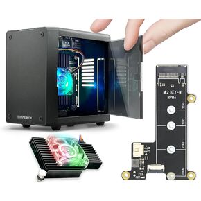 ElectroCookie Mini PC Case for Raspberry Pi 5 with M.2 NVMe SSD PCIe HAT and Active RGB Lighting Cooler (Black Case + M.2 HAT[X1001])
