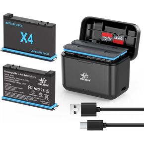 melasta Battery for Insta360 X4 Camera, 3.85V 2500mAh Li-ion Replacement Battery Pack Charger for Insta 360 X4 with 2 X Batteries and 1 X Charger (Dual Ports)