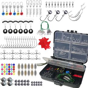 Fishing Gear Accessories Kit, Fishing Tackle Box with Tackle Included, Fishing Hooks Fishing Weights Sinkers Fishing Leaders Fishing Swivels Snaps Bass Fishing Kit Fishing Tackle Kit 213Pcs