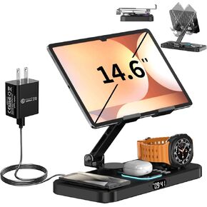 Magnetic 6 in 1 Wireless Charging Station for Samsung Clock,Foldable Stand Charger Dock for Galaxy S25/S24/S23/Note 20/Fold6/Flip6/Galaxy Watch 7/6/5/4/3/Galaxy Buds/Android/iPad/Tablet Holder (Black)