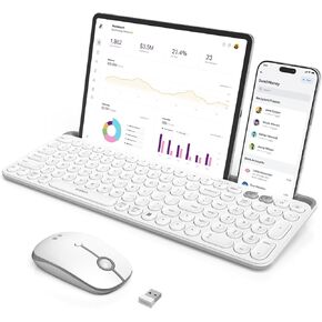 seenda Bluetooth Keyboard and Mouse for iPad, CTU-301 Multi-Device Bluetooth + 2.4G Wireless Keyboard Mouse with Tablet Holder for MacBook/Windows Computer, iOS/Andriod Tablet Phone, White