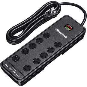 DEWENWILS 10-Outlet Surge Protector Power Strip with 4 USB Ports, 15 FT Long Extension Cord, Right Angle Flat Plug, 2480J Surge Rating 15AMP Circuit Breaker, Wall Mountable, White, UL Listed