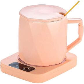 Pink Mug Warmer Set with Ceramic Mug and Heating Pad, 55°C Temperature Control, Easy Button Operation, Us Plug, Gift Box
