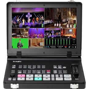 FoMaKo 4K HDMI Video Mixer Switcher, 10.1 Inch FHD LCD Screen, 5-Channel Live Streaming Switcher, 4K 60FPS Input, 1080p 60FPS Output, Support PTZ Controller, SDI + HDMI Video Switcher, M6