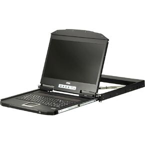 ATEN CL3100NX Sliding USB VGA Ultra Short Depth Single Rail Console with Widescreen 18.5" LCD