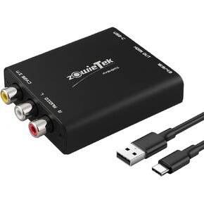 AV/RCA/CVBS to HDMI Converter, No Latency for Gaming, Plug & Play, Durable Premium Aluminum, 4:3/16:9 Switch, Type-C Power, Compatible with Wii, N64, PS, SNES, DVD, VHS, VCR, PC