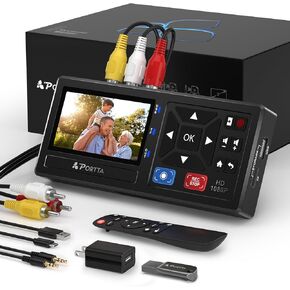 Portta VHS إلى المحول الرقمي مع محرك أقراص فلاش USB3.0 128GB ، فيديو إلى مسجل رقمي متوافق مع VHS ، VCR ، DVR ، DVD ، HI8 ، MINI DV Players ، Camcorder (VHS/TAPES/DVD Player لم يتم تضمينه)