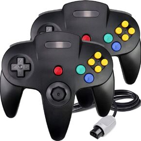 King Smart N64 Controller, Classic Wired N64 Controllers with Upgraded Joystick for Original Nintendo 64 Console(2 Pack Black)