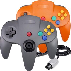 2 Pack Classic N64 Controller, King Smart Retro Wired N64 Controllers with Upgraded Joystick Compatible N64 System Video Games Console (Grey and Orange)
