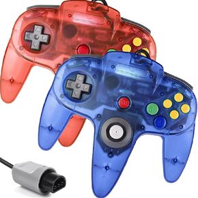 Srouwan N64 Controller, Classic Wired Controller with Upgraded Joystick for Original Nintendo 64 Video Game Console(Pack of 2, Ruby Red and Sapphire Blue)