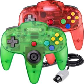 2 Pack Classic N64 Controller, King Smart Retro Wired N64 Controllers with Upgraded Joystick Compatible N64 System Video Games Console（Transparent green and red )