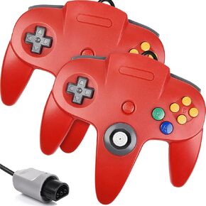 Srouwan N64 Controller, Classic Wired Controller with Upgraded Joystick for Original Nintendo 64 Video Game Console (Pack of 2, Red)