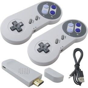 Retro Video Game Console TV Stick HDMI with 2X 2.4G Wireless Game Controller Built-in 5000+ Games Compatible for SNES