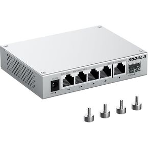 2.5Gb Switch,4 x 2.5G Base-T Ports, 2 x 10G SFP+, Aluminum Alloy Cooling & Magnetic Mounting,2.5 Gigabit Network Switch Fanless Plug & Play, Unmanaged Multi-Gigabit Switch,Lifetime Protection
