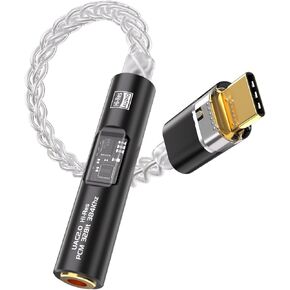 USB C to 3.5mm Headphones Audio Jack Adapter, Hi-Res DAC Adapter with 8-Strand 4N Single Crystal Copper Silver-Plated Cable, USBC to aux with Aluminum Alloy Shell for All USB-C Devices (Black)