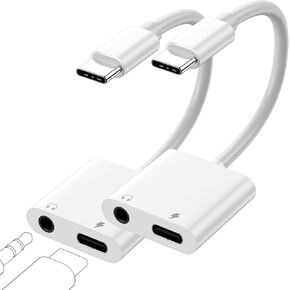 2-Pack USB c to 3.5mm Headphone and Charger Adapter, 2-in-1 USB C to Aux Audio Jack Hi-Res DAC and Fast Charging Dongle Cable for iPhone 16e/16/15 Pro Max Plus,Galaxy S25 S24 Ultra,iPad,Pixel,MacBook