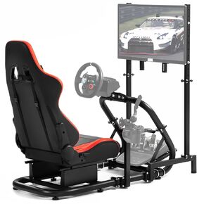 Dardoo More Stable Racing Simulator Cockpit with Monitor Mount Compatible with Logitech/Thrustmaster/Fanatec G920 T300,Adjustable Steering Wheel Stand with Seat,Not Include Wheel,Pedal,Handbrake & TV