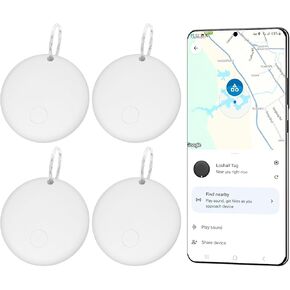 تعقب علامة الهواء الذكية لنظام Android ، تعمل Google Android Tag Tracker مع Google Find My Meach (Find Hub) ، Finder/Mey/Luggage Tracker/Item Locator ، 4 Pack White