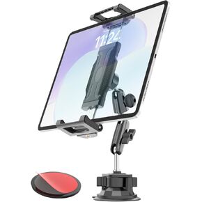 Car Tablet Holder for Dashboard/Windshield, [66LBF Suction] 360°Metal Adjustable Mount for iPad Pro/Air/Mini, Galaxy Tab, Fire, iPhone, Fits 6.1–15.6" Tablets & Phones