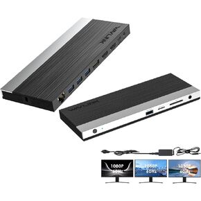 محطة إرساء Wavlink 4K USB-C مع توصيل طاقة 100W ، شاشة ثلاثية مع HDMI المزدوجة ، DisplayPort ، USB 3.0 ، Ethernet ، Micro SD/SD Card Reader ، Audio MIC Jack