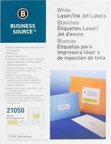 Business Source™ Mailing Laser Label, 1x2-5/8, 3000/PK, White in Saudi Arabia