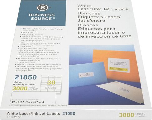 Business Source™ Mailing Laser Label, 1x2-5/8, 3000/PK, White in Saudi Arabia