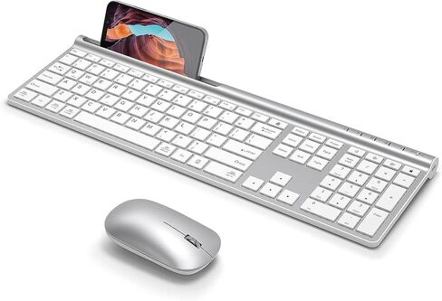 CHESONA Wireless Keyboard and Mouse Combo, Wireless Rechargeable Full Size Multi-Device (BT 5.0+3.0+2.4G) Keyboard Mouse Combo for Mac OS/iOS/Windows/Android (White) in Saudi Arabia