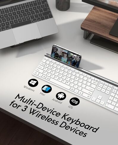 CHESONA Wireless Keyboard and Mouse Combo, Wireless Rechargeable Full Size Multi-Device (BT 5.0+3.0+2.4G) Keyboard Mouse Combo for Mac OS/iOS/Windows/Android (White) in Saudi Arabia