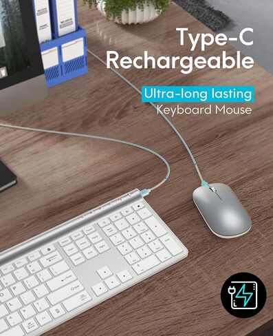 CHESONA Wireless Keyboard and Mouse Combo, Wireless Rechargeable Full Size Multi-Device (BT 5.0+3.0+2.4G) Keyboard Mouse Combo for Mac OS/iOS/Windows/Android (White) in Saudi Arabia