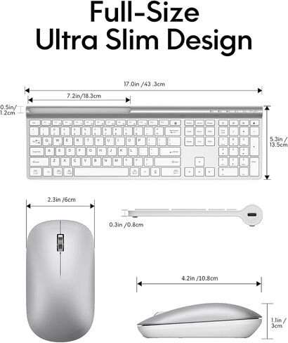 CHESONA Wireless Keyboard and Mouse Combo, Wireless Rechargeable Full Size Multi-Device (BT 5.0+3.0+2.4G) Keyboard Mouse Combo for Mac OS/iOS/Windows/Android (White) in Saudi Arabia