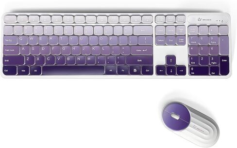 Wireless Keyboard and Mouse Combo - 2.4G Wireless, Rechargeable, Low-Noise, Cute Colorful, Full-Sized, 3 DPI Adjustable Mouse, for Computer, Laptop, PC, Mac (Gradient Purple) in Kuwait