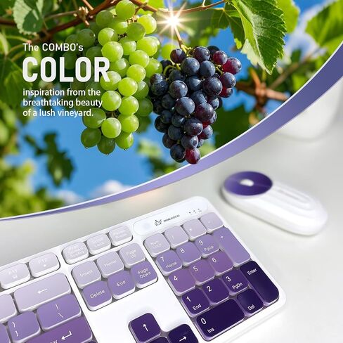 Wireless Keyboard and Mouse Combo - 2.4G Wireless, Rechargeable, Low-Noise, Cute Colorful, Full-Sized, 3 DPI Adjustable Mouse, for Computer, Laptop, PC, Mac (Gradient Purple) in Kuwait