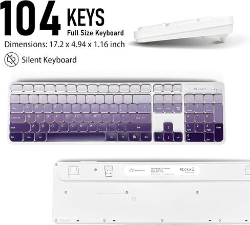 Wireless Keyboard and Mouse Combo - 2.4G Wireless, Rechargeable, Low-Noise, Cute Colorful, Full-Sized, 3 DPI Adjustable Mouse, for Computer, Laptop, PC, Mac (Gradient Purple) in Kuwait