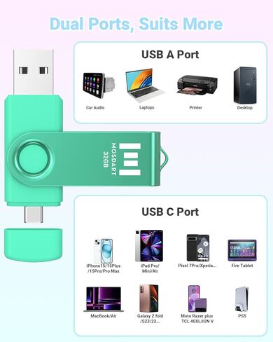 Mosdart 16GB Dual USB C Flash Drive ، Type C و USB محرك إبهام 2.0 ، عصا ذاكرة FAT32 لـ iPhone 15 و 16 ، هاتف Android ، iPad ، MacBook وأجهزة الكمبيوتر المحمولة ، ألوان نابضة بالحياة (حزمة 5) in Kuwait