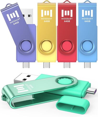 MOSDART 16GB Dual USB C Flash Drive, Type C and USB A 2.0 Thumb Drive, FAT32 Memory Stick for iPhone 15 and 16, Android Phone, iPad, MacBook and Laptops, Vibrant Colors (Pack of 5) in Saudi Arabia