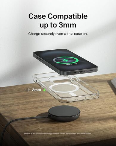 Belkin Magnetic Wireless Charging Pad 15W w/Pop-Up Stand - MagSafe-Compatible Qi2-Certified Wireless Charger for iPhone 16 Series, Samsung Galaxy S25 Series, AirPods (No PSU) - Black in Saudi Arabia