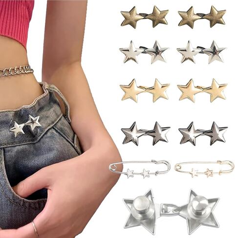 Pant Waist Tightener, 8 Sets Adjustable Pentacle Button for Jeans, Instant Removable Jean Buttons for Loose Jeans, No Sewing Required Pant Clips for Waist Tightener, Button Pins for Pants in Saudi Arabia