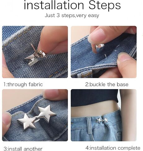 Pant Waist Tightener, 8 Sets Adjustable Pentacle Button for Jeans, Instant Removable Jean Buttons for Loose Jeans, No Sewing Required Pant Clips for Waist Tightener, Button Pins for Pants in Saudi Arabia