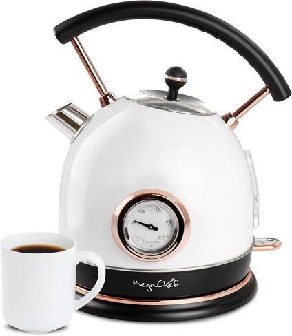 غلاية شاي كهربائية ميجاشيف سعة 1.8 لتر نصف دائرة مع منظم حرارة باللون الأبيض in Kuwait