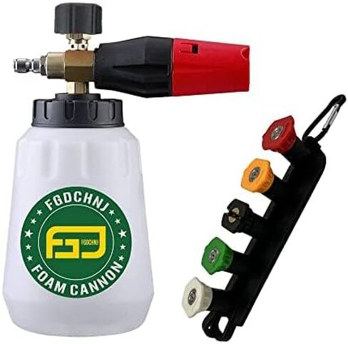 Pressure Washer Foam Cannon, Heavy Duty Foam Wash Gun, Adjustable Car Foam Spray for Pressure Washer with 1/4 Inch Connector, 1 Liter Bottle with 5pc Nozzle Tips and Tips Holder in Saudi Arabia