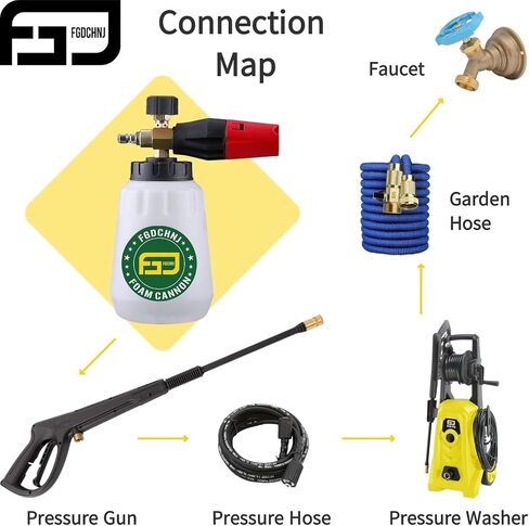 Pressure Washer Foam Cannon, Heavy Duty Foam Wash Gun, Adjustable Car Foam Spray for Pressure Washer with 1/4 Inch Connector, 1 Liter Bottle with 5pc Nozzle Tips and Tips Holder in Saudi Arabia