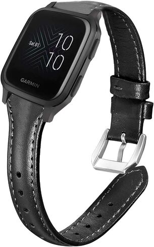 متوافق مع Benu 2 Plus Bands ، Slim Slim Genuine Leather Band Bandsories Strap متوافق مع Garmin Venu Sq Smartwatch/Venu 2 Plus Smartwatch (Black) in Kuwait