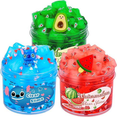 3 Pack Christmas Clear Slime Kit with Jelly Cubes and Cute Star Xmas Tree Charm Add Ins, Premade Holiday Crunchy Crystal Slime for Girls Boys, Kids Slime Party Favors Stocking Stuffers in Kuwait